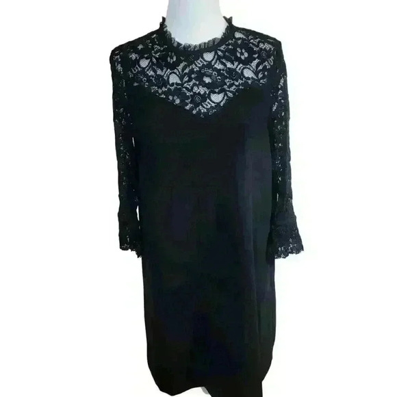 Zara Basic Dress Lace Detail Mini Shift Black Medium Chic Party Cocktail Sexy - Picture 11 of 11